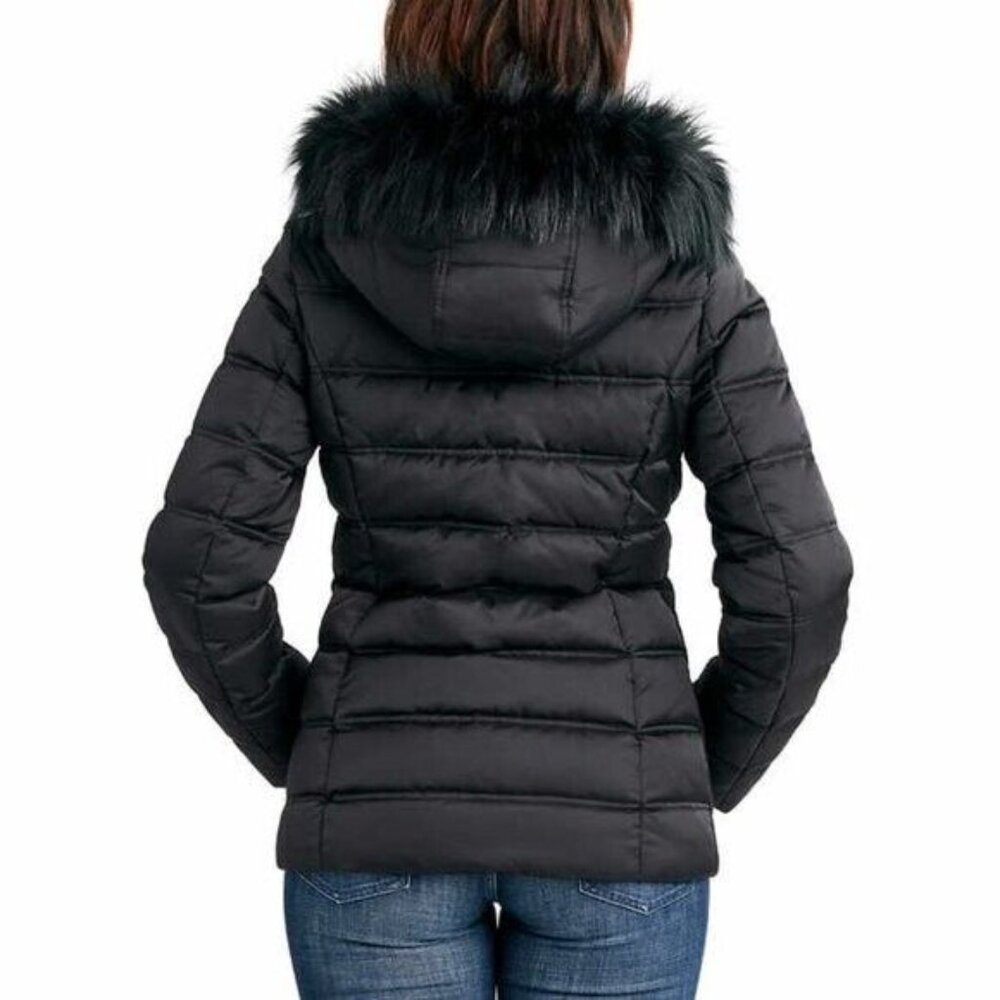 NAUTICA WOMEN'S LIGHT WEIGHT FAUX FUR HOOD PUFFER JACKET - Picture 4 of 6